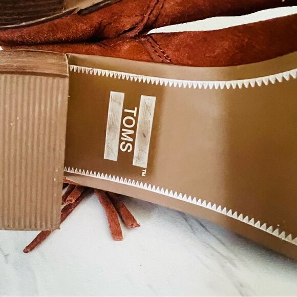 TOMS Lunata Western Boho Tassel Suede Bootie Stacked Block‎ Heel, Brown Size 8.5 - Picture 16 of 17